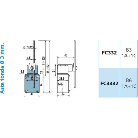 FC332 1NA + 1NC Interruttore di Posizione a leva gir.con asta Finecorsa