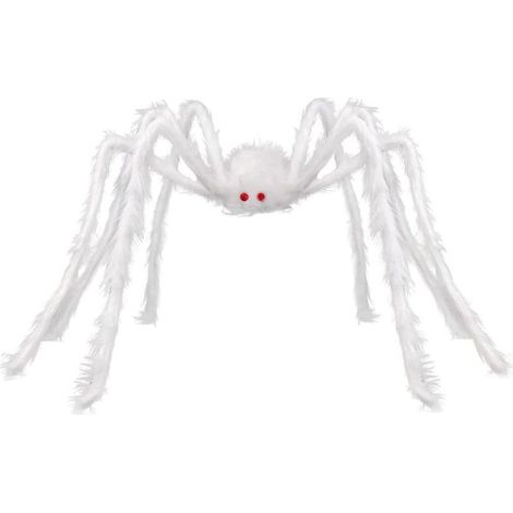 Araignée géante effrayante 125 cm pour Halloween – Grande araignée poilue artificielle – Décoration pour extérieur, fête et maison hantée – Blanc (1/5)