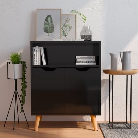 Buffet,Buffet Commode de salon/séjour Noir brillant 60x30x72 cm Aggloméré -TZ85381 (1/5)
