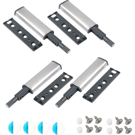 Push To Open Porte Placard, Poussoir Porte Placard, Lot De 4 loquet armoire sans poignée, Push Open Amortisseur, Loquet Aluminium Pour Armoire, Tiroir Et Meuble De Cuisine (1/5)