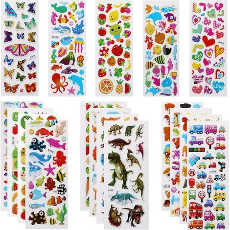 Autocollants 3D, 22 Feuilles Stickers Plus de 550 Gomettes Autocollants Récompense Comprenant Animaux Dinosaures Numéros et Bien Plus (1/5)