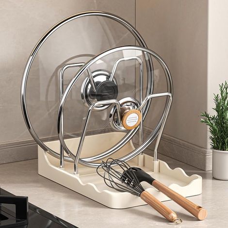Porta coperchi per pentole - Porta coperchi - Organizzatore da cucina - Multifunzionale 2 in 1 - Acciaio inossidabile - Salvaspazio - Accessori da cucina - Wit (1/5)