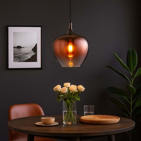 LED Hängeleuchte Glas kupfer Pendelleuchte Retro Esszimmerlampe schwarz-chrom, Metall, 1x 7W 630lm warmweiß, DxH 24x120 cm