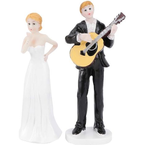 Figurine romantique de mariés guitaristes pour gâteau, élégante figurine en résine, cadeau. (1/5)