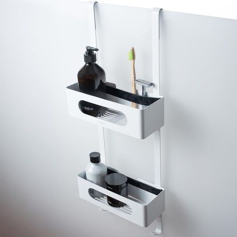 Étagère Douche à Suspendre Inox ,Panier Douche sans Perçage,Rangement Suspendu pour Cabine,Organiseur Gel à Accrocher,Caddy Salle de Bain Acier Antirouille,Blanc Mat (1/5)