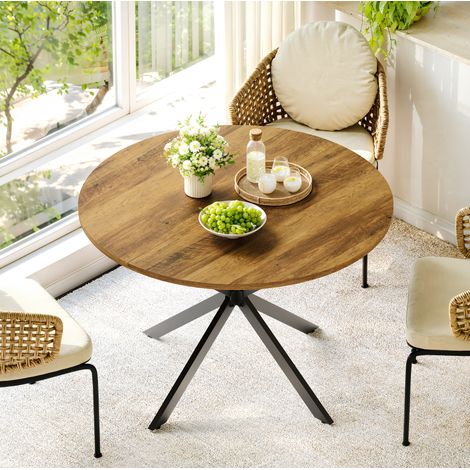 Tisch rund aus Holzwerkstoff Braun und Eisen Schwarz, Ø120 cm, für 4-6 Personen (1/5)