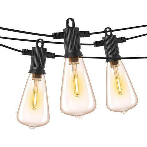 7.6M Guirlande Guinguette Extérieure et Intérieure, ST38 Guirlande Lumineuse avec 9 Ampoules and 1 Ampoules de Rechange, Décoration pour Patio,Jardin,Maison Chambre, Blanc Chaud