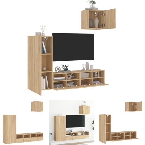 The Living Store 4-tlg. Wohnwand Sonoma-Eiche Holzwerkstoff - TV-Möbel (1/5)