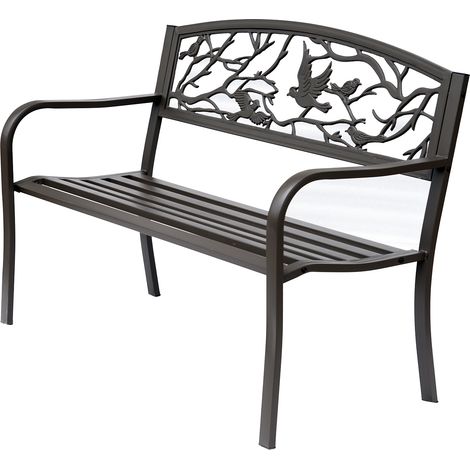 Panchina da giardino a 3 posti, stile rustico chic per esterni, ideale per balcone, terrazzo e patio, dimensioni 127 x 60 x 85 cm, in metallo anticorrosivo con rivestimento epossidico, colore marrone.