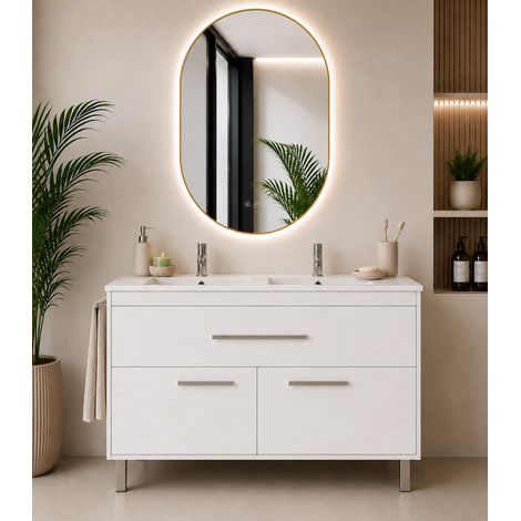 Badmöbel mit Waschbecken ORIGENBATH BAHIA ohne Spiegel 120x45 cm Doppelwaschbecken nordisch weiß