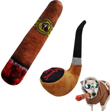 Jouet pour chien en peluche en forme de pipe à cigare avec son intégré, jouet à mâcher interactif pour nettoyer les dents. (1/3)