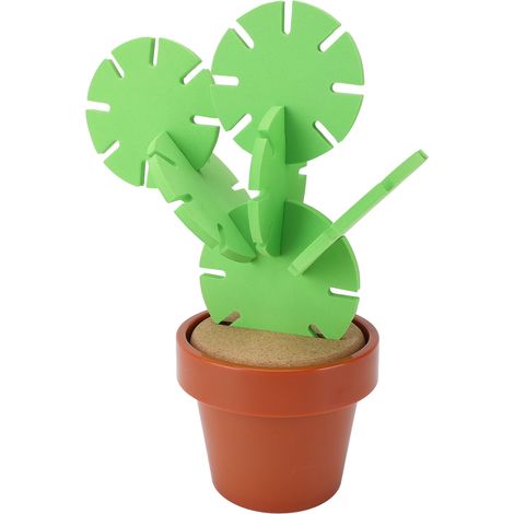 Set 6 sous-verres cactus déco table avec pot fleur, isolation thermique antidérapant en EVA ABS chêne 11.2cm (1/5)