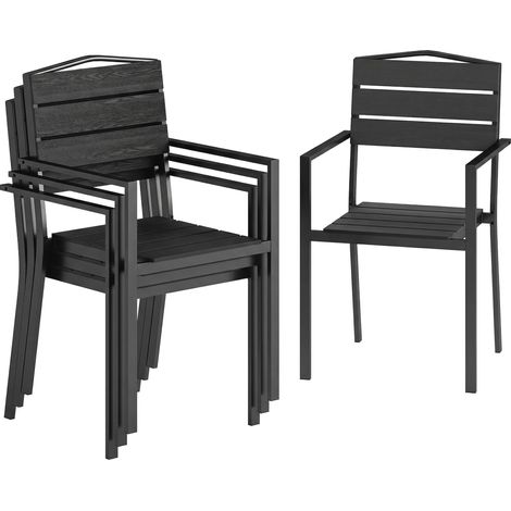 Ensemble de 4 chaises de jardin empilables avec accoudoirs, dossier et assise, structure en métal, 52 x 51 x 90 cm, noires (1/5)