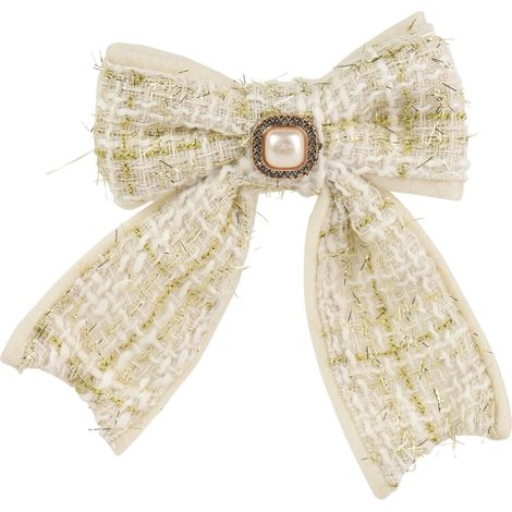 Fiocco decorativo in poliestere con strass 2,5 x 11 x 14 cm crema Peraga Christmas