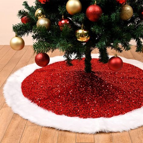 Christmas tree skirt, red sequins, suitable for Christmas decorations, 122 cm in diameter