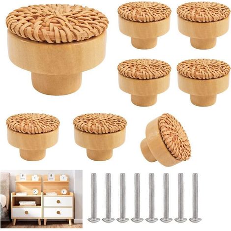 Pieces Rattan Kitchen Cabinet Knobs, Kitchen Furniture Handles, Door Knobs, Drawer Knobs, Round Wooden Drawer Knobs for Kitchen, Bedroom, Dresser, Closet Door Replacement - RAPANDA (1/4)