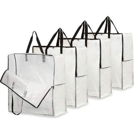 Sac De Rangement Transparent En Lot De 4, Grand Sac Demenagement XXL 60x60cm Avec Poignée De Transport, Sac Rangement Vêtements, Jouets, Couette Pour Buanderie, GarOu Grenier
