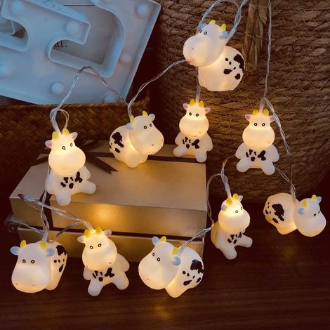 Guirlande lumineuse de vache à piles - Lanternes décoratives - Veilleuse pour jardin, terrasse, Noël, vacances, mariage, chambre d'enfant, décoration (1,65 m, 10 LED, vache blanche) (1/5)