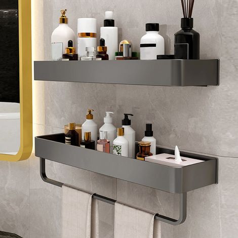Étagère murale de salle de bain sans perçage, porte-serviettes, rangement pour lavabo, gris anthracite - simple niveau 30 cm