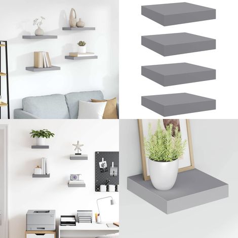 Étagères murales flottantes 4 pcs gris 23x23,5x3,8 cm MDF - Étagères Murales - Étagères Flottantes - Décoration Murale - Rangement Mural - Meubles Déco - Home & Living