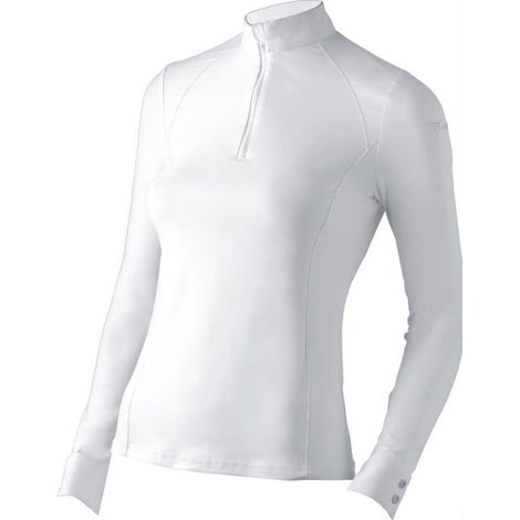 M, Bianco 01: Maglia da concorso a maniche lunghe in tessuto tecnico piquet elasticizzato con zip (1/2)