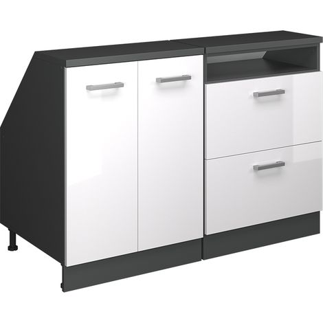 Meuble sous pente R-Line, Blanc Haute brillance, 120cm Lot de 2 caissons 60 cm de profondeur, Vicco