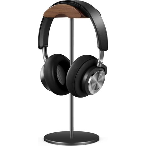 Support pour casque audio en noyer et aluminium, finition noyer naturel (1/5)