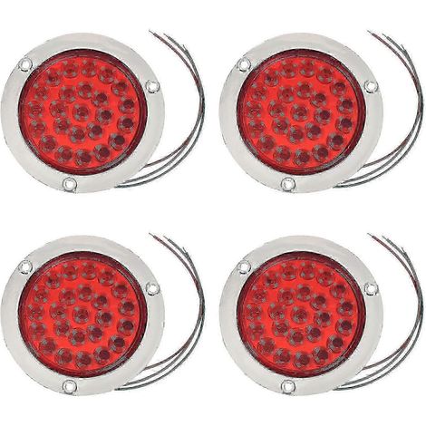 Lot de 4 feux arrière ronds à LED de 10 cm (4 pouces) pour remorque, avec 24 LED rouges, fixation à bride, étanches. (1/5)