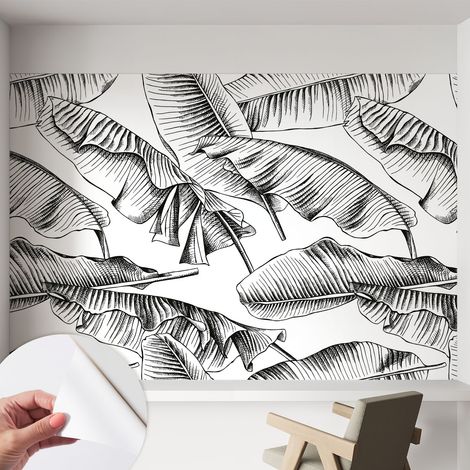 Papier peint autocollant avec imprimé pour décoration intérieure pour rénovation a motif Feuilles de bananier 152x104 cm (1/5)