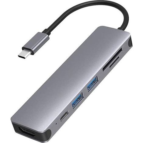 Hub USB-C - 6 Ports - HDMI 4K - Lecteur Carte SD - Compatible MacBook Pro - 1 Pièce (1/5)