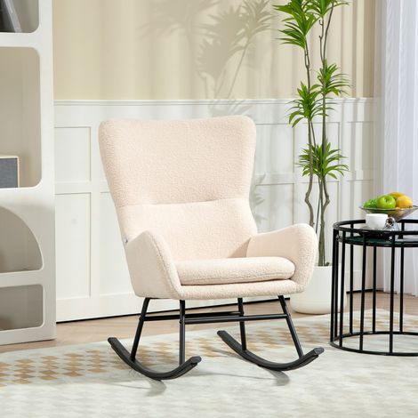Schaukelstuhl mit 10 cm dicker Sitzfläche, gebogenen Stahlbeinen, beige und schwarz