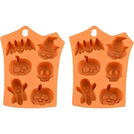 Lot de 2 moules en silicone Halloween, forme citrouille, squelette, chauve-souris, fantôme, pour gâteau, cupcake, chocolat, outil DIY pâtisserie