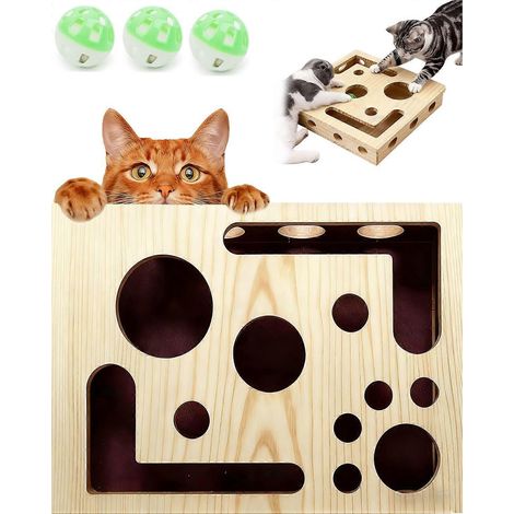 Beschäftigungsbox mit Krallenfeile und Glöckchenbällen, interaktives Indoor-Spielzeug für kleine, mittlere und große Katzen