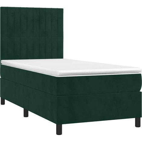 Box Spring Bed with Mattress Dark Green 100x200 cm Velvet vidaXL