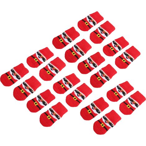 Lot de 5 paires de chaussettes pour chien, chaudes, élastiques et antidérapantes, motif vieil homme sur fond rouge. Idéales pour l'automne et l'hiver. Taille M. (1/5)