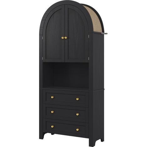 Credenza alta ad arco con 3 cassetti e ante 70 x 35 x 180 cm MDF nero HOMVRA (1/5)