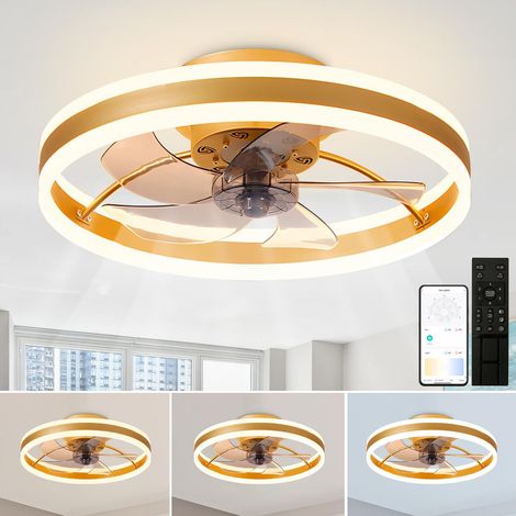 Ventilateur de plafond 40 cm avec lumière, télécommande/contrôle par application, 6 vitesses, intensité variable, 3 températures de couleur, doré (1/5)