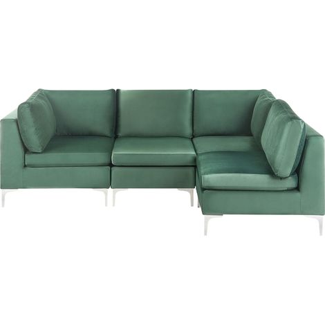 Modular Corner Sofa 4 Seater EVJA Velvet Green Left Hand