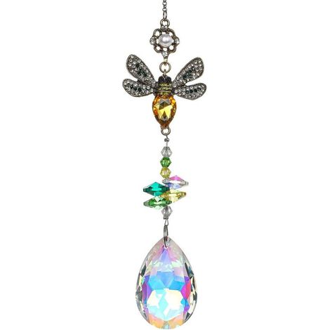 Carillon Abeille - Cristal Transparent - Décoration Suspendue pour Fenêtre Jardin Intérieur Extérieur - 39 cm - 1 Pièce (1/5)