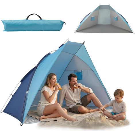 Pop Up Strandzelt blau mit Tasche und Heringen - 270 x 120 cm