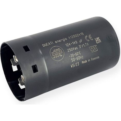 Condensateur de démarrage 124-149µF à cosses faston 6.3, fond plat - Ø45,5x84mm - DUCATI (1/3)