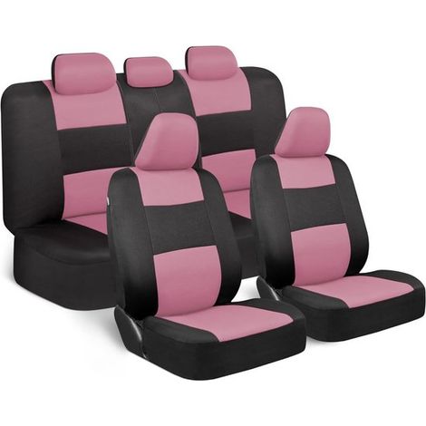 Coprisedili per auto, set completo rosa su nero, sedili anteriori e posteriori divisi per auto, facili da installare, accessori, auto, camion, furgoni, SUV (1/5)