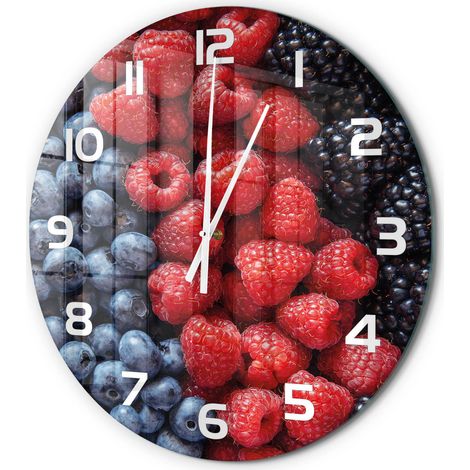 Horloge Murale Ronde Cuisine en Verre Silencieuse Design Moderne Décorative Fruits des bois fi 60 cm (1/5)
