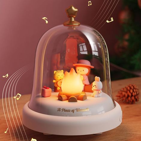 Rosa Spieluhr für Mädchen von 4-6 Jahren, wiederaufladbares musikalisches Nachtlicht mit 6 Liedern, einstellbares warmes Licht - Weihnachtsgeschenkidee für kleine Mädchen (1/5)