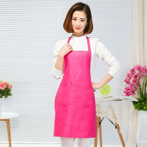 Tablier de cuisine unie, deux poches, bretelles réglables, polyester doux, tablier de chef pour ménage, rouge prune (1/5)