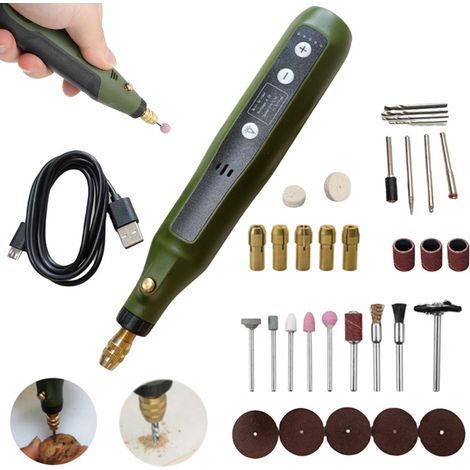 Ensemble de 5 mini-outils rotatifs à vitesse variable et chargeur intégré pour la gravure, le meulage, le polissage, la sculpture, la découpe et les travaux manuels. (1/5)
