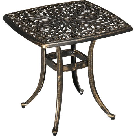 Tavolino da esterno con foro ombrellone 54 x 54 x 52,5 cm in alluminio bronzo (1/5)