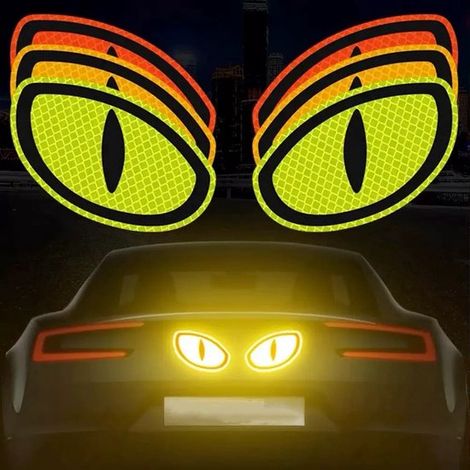 Autocollants œil de diable réfléchissants style dessin animé – Autocollants d'avertissement créatifs pour trottinettes électriques, casques de moto et voitures (lot de 3 : vert, rouge, jaune)