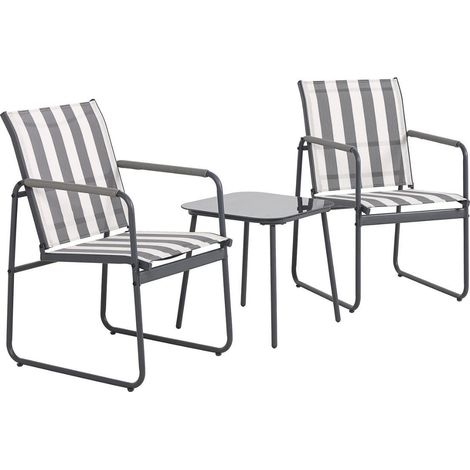 Ensemble jardin 2 fauteuils avec table basse motifs rayures gris - CALICO (1/5)