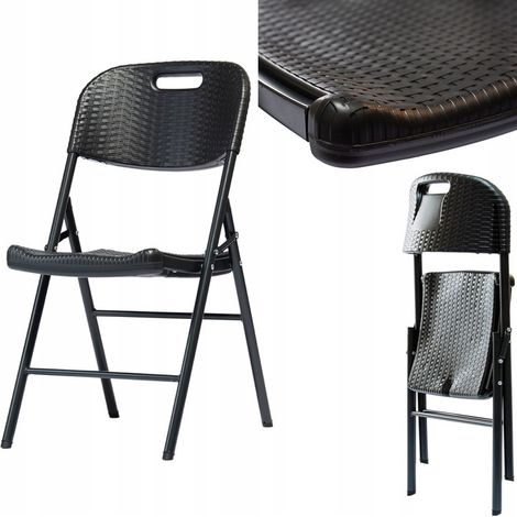 Silla plegable, jardín, hostelería, oficina, ratán, negra (1/5)